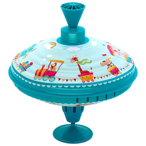 Beeqoo Humming Top Tin Spinning Top for Baby 18 Months and up Classic Retro Toys for Toddler Pump Spinner with Base Parade Fun 7.9 Large Size