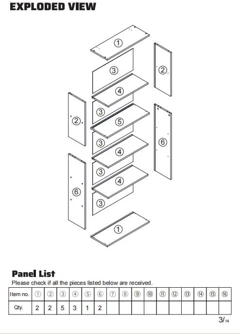 Exploded Panel Panana Bookcase Model HFBCB56 Instruction Manual