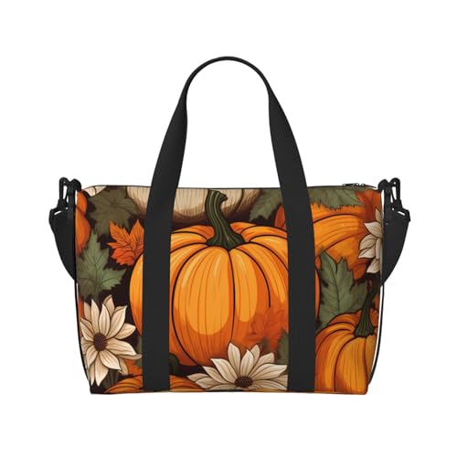 Thanksgiving Pumpkin Travel Duffel Bag Autumn Carry On Tote Bag for Women Large Shoulder Weekender Overnight Bag Sports Gym Bag2