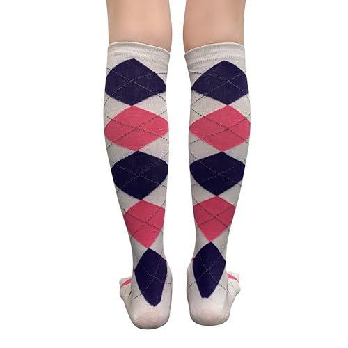 Image of Couver Women's Argyle Knee High Socks - Soft Acrylic Over the Calf Tube Style Socks for Casual Athletic - One Size