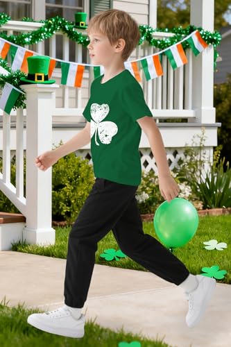 Image of TMSD Unisex Kids St.Patrick's Day T-Shirt Short Sleeve Crew Neck Clover Shamrock Tee 4-14 Years
