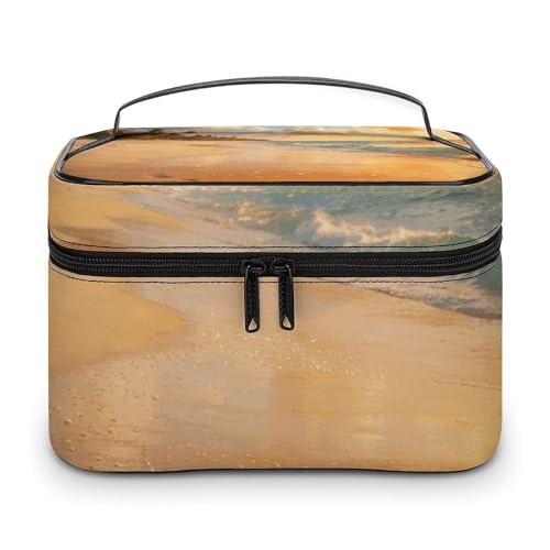 Bolsa de maquillaje impermeable grande con asa y compartimentos organizadores