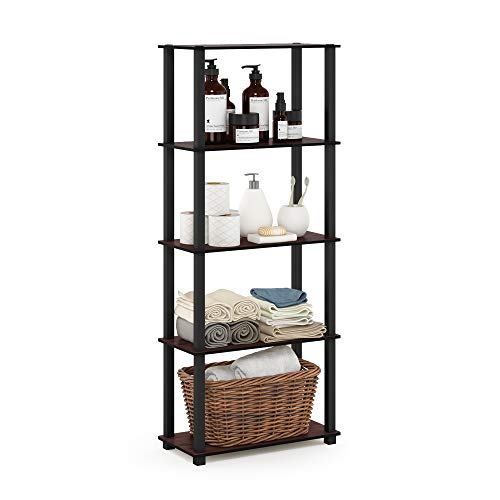 Furinno Turn-N-Tube 5-Tier Square Tubes Multipurpose Shelf, Dark Cherry/Black