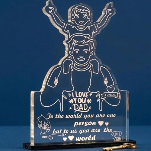Image of DIGI ARTS Thank You Dad Gift from Son - Clear Acrylic Plaque Desk Decoration, Emotional Dad Keepsake, Acrylic Table Decor for Fathers Day, Birthday Gift for Father 12x14(cm)