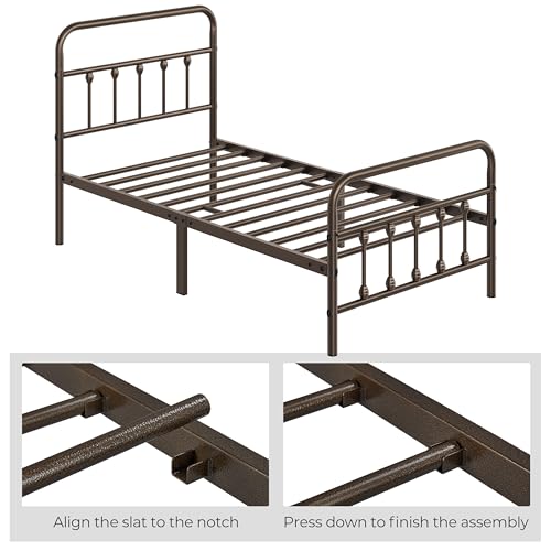 Yaheetech Classic Metal Platform Bed Frame Mattress Foundation with Victorian Style Iron-Art Headboard/Footboard/Under Bed Storage/No Box Spring Needed/Twin Size Bronze by Yaheetech - Image 5