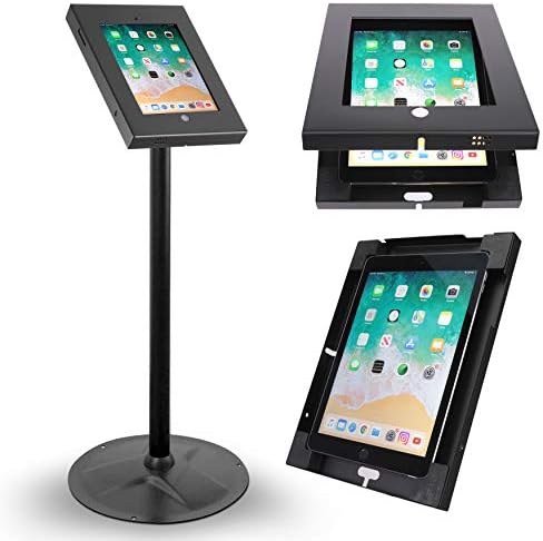 Pyle Anti-Theft Tablet Security Stand Kiosk - Heavy Duty Aluminum Metal Floor Standing Mount Tablet Case Holder Display w/ 37.80 Inch Pole Height, Designed for iPad 2 3 4 Air Tablets -PSPADLK45 Black