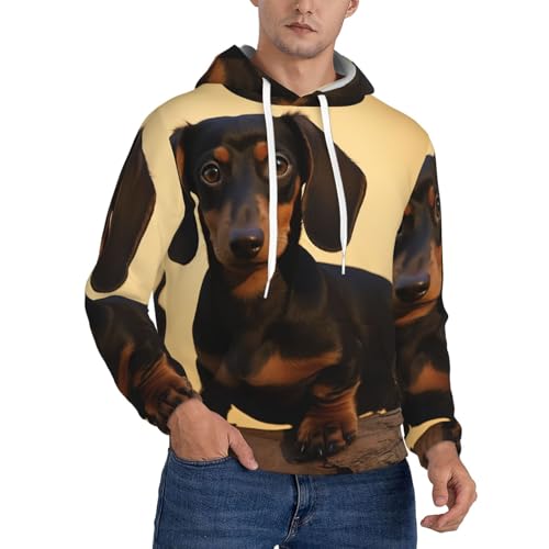 Men's Fleece Pullover Hoodie Long Sleeve Hooded A cute dachshund Sweatshirt Casual Shirts With Pockets Small Black