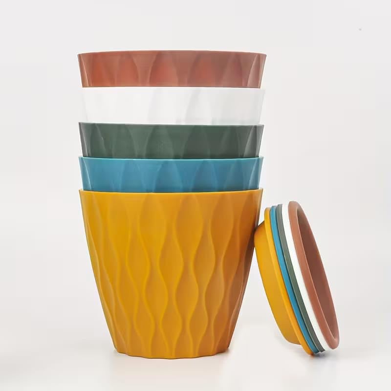 5-Piece Premium Flower Pot Set | Multicolor Durable Plastic Plant Pots | Indoor & Outdoor Decorative Planters | Lightweight, Unbreakable & UV Resistant Gardening Pots-image-23