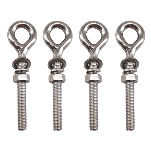 Image of 4 Pack Eye Bolt Ringbolt 304 Stainless Steel Long Shank Closed Ring Eyelet Screws Eyebolt with Washer and Nut for Yacht Boat Marine Yoga Hammock M12