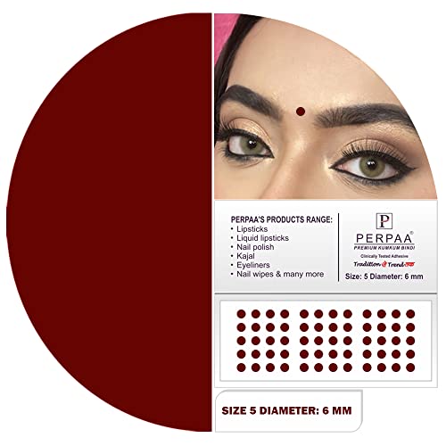Image of PERPAA Kumkum Dark Maroon Round Bindi Book for Ladies Forehead Pack of 2-15 Flaps Each Box (Stick On) (05, Diameter 6mm)