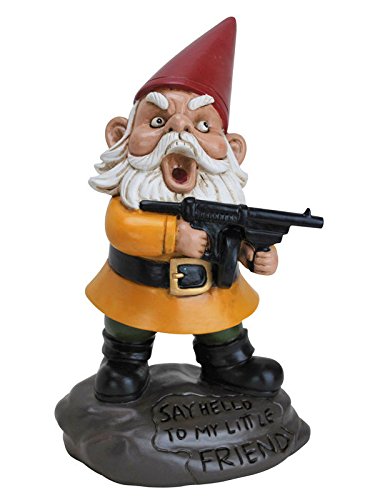 Angry Garden Gnome with Machine Gun Halloween Deco Figure multicoloured 27cm