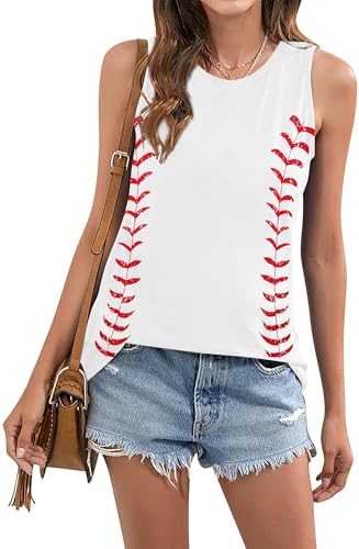 ALLTB Baseball Mom Tank Tops for Women Baseball Graphic Tanks Summer Sleeveless Softball Mom Tee Shirts Lvory
