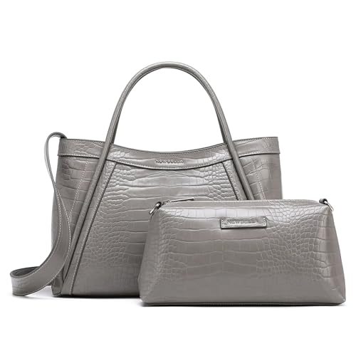 Image of NEWBELLA Tote Bag for Women, Vegan Leather Crossbody Shoulder Bag, Top Handle Satchel Purse for Work, Travel, Daily Use (Grey-1, for 13 inch laptop)