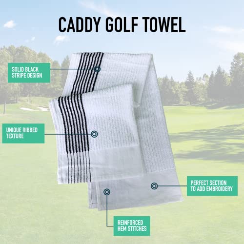 E9 Golf Caddy Towel - Large 22" X 44" Caddie Style Golf Towel Design, Use The Same Golf Towel That Tour Players Use, Simple, Clean Design, White With Black Stripes #TOP1