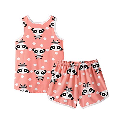 Myfav Big Girls Sleeveless Pajama Sets Cute Panda Polka Dot Sleepwear Loungewear (Panda, 6 Years) #TOP1