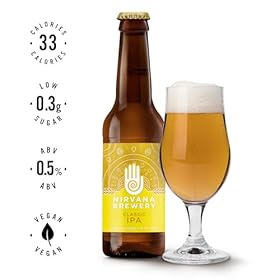 Nirvana IPA (12 X 330ml Bottles) 0.5% ABV | Alcohol Free Beer | Zesty Grapefruit Cascade Hops | Natural Carbonation | Low Calorie, 33 Calories Per Serving | Vegan | Non Alcoholic Premium Craft IPA | – Nirvana Brewery