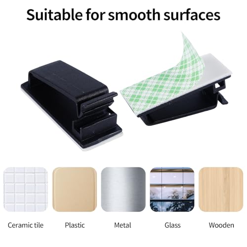 30 piezas de clips auto adhesivos para gestión de cables, organizadores grandes de cable, clips para cables, sujetador de cables con adhesivo, múltiples cables para cable Ethernet, TV/PC bajo escritorio, hogar u oficina (Negro) miniatura 4