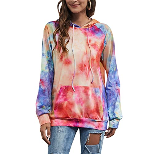 SHHMA T-Shirt Oberteil Damen Shirt Batik-Sweatshirt Mit Kapuze Für Damen Mit Langen Ärmeln,Color,M Cover
