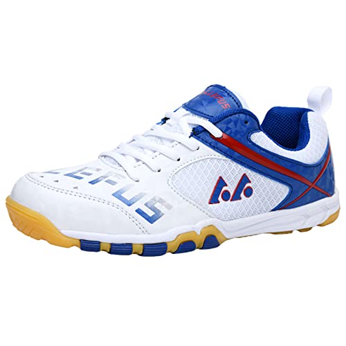 ZHENSI - ZHENSI Chaussures De Tennis De Table Hommes Femmes Chaussures De Court Intérieur Anti-Dérapant Léger Respirant Fond Souple, White Blanc, 43 EU