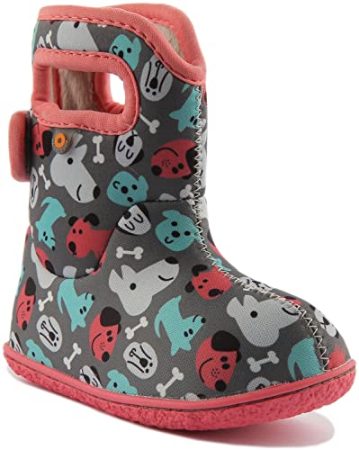 Bogs Baby Waterproof Snowboot Rain Boot, Puppies-Dark Gray, 10 US Unisex Infant