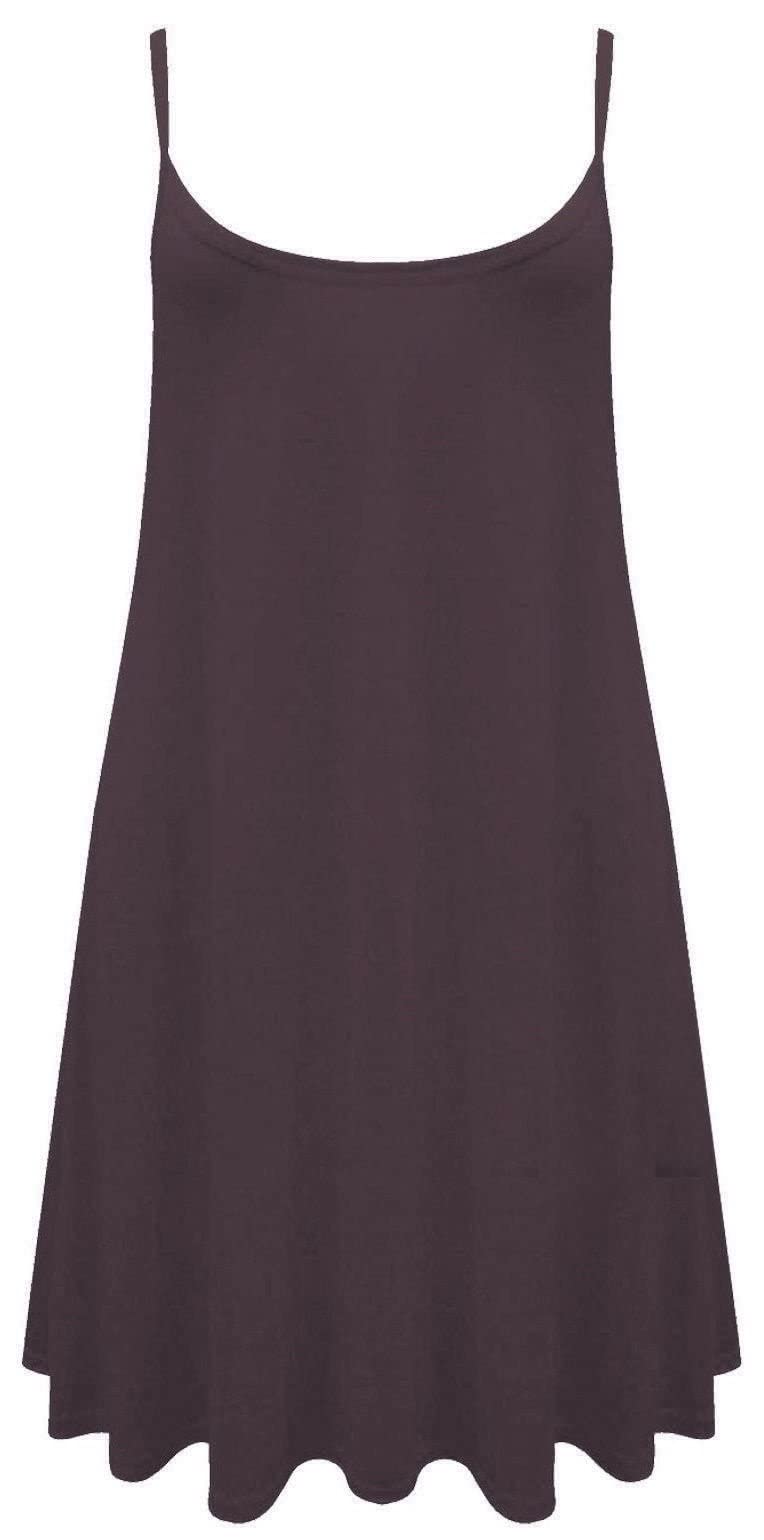 Crazy Girls Girls Brown Plain Crazy Womens Plain Cami Strappy Sleeveless Flippy Flared Mini Swing Dress (Sm, )