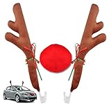 Angooni Christmas Reindeer Antlers & Nose for Car Auto Decoration, Cute Rudolph Reindeer Jingle Bell Added to Holiday Spirit(Large Size)