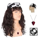 Deifor Eddie Munson Mens 80s Punk Rocker Disco Mullet Wig with Necklace and Bandana Long Curly Natural Looking Hair for Halloween Stranger Things Heavy Metal Cosplay (Dark Borwn)
