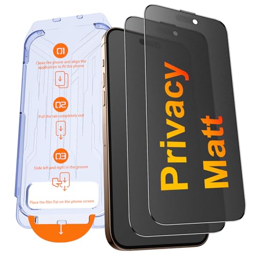 Kuteja Matt Panzerglas Sichtschutz für iPhone 16 Pro Max [2 Stück] 9H Härte Anti Spähen Full Screen Matte Schutzfolie Automatische Staubentfernung