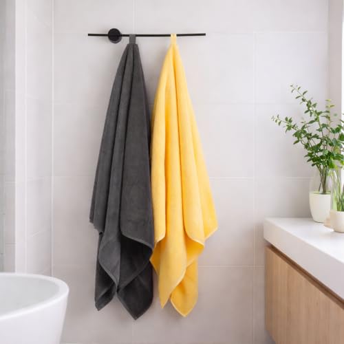 4-Pack Cotton Bath Towels with Hanging Loop, 55 x 27 Inch, Yellow & Gray by SEMAXE - Used condition - Image 5