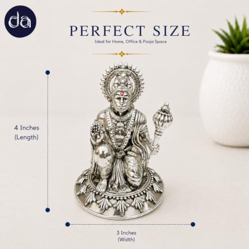 Image of Silver Plated Hanuman ji Idol for Car - 4 Inch | Compact Bajrangbali Murti for Home Temple, Car Dashboard | A Home Decor Lord Hanuman Idol Gift