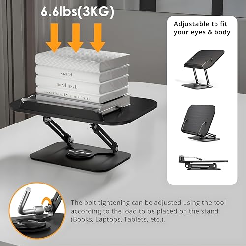 Image of Sunchhaya Book Stand for Reading - Adjustable Wooden Book Holder with 360 Rotating Base, Foldable Reading Rest for Desk, Cookbook Stand, Tablet & Laptop Holder, Height & Angle Adjustable (R51 Black)