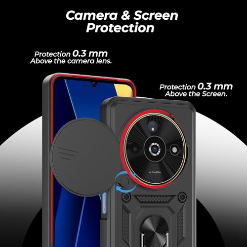Image of A rtistque TPU+PC Armor Back Case Cover for Mi Redmi A3 5G /A3X 5G /Poco C61 5G|Stylish Ring Holder & Inbuilt Stand|Sliding Camera Cover|Protective|Mi Redmi A3 /A3X 5G /Poco C61 5G Cover-Black