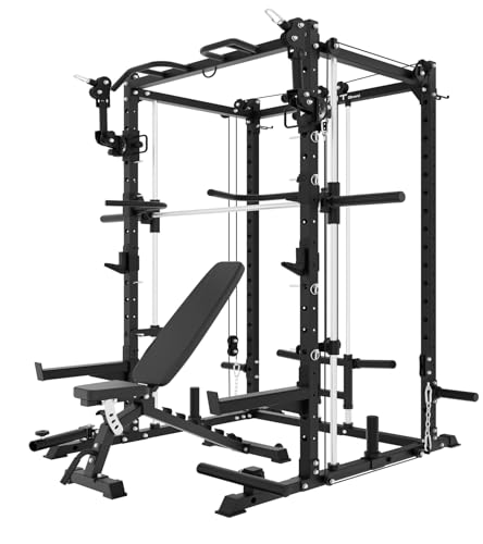 Image of Eonfit E3 Smith Machine for Home Gym Equipment, Multi-Function Power Cage Squat Rack with Cable Crossover LAT Pulldown Pulley System All in One