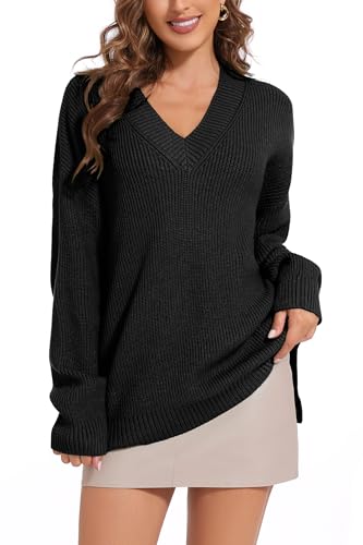 Women's V Neck Oversized Sweaters for Women Off Shoulder Loose Knit Jumper Pullover Tops