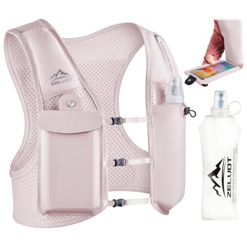 Image of Zelvot Running Vest for Women Men, Adjustable Running Phone Holder Vest, US Patent, Running Hydration Vest with 500ml Soft Flask, Reflective Running Backpack for Hiking