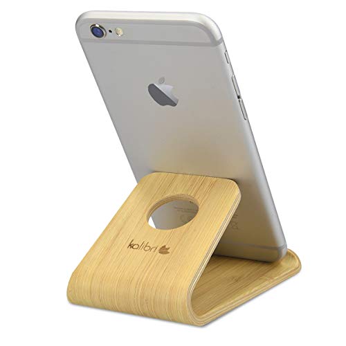kalibri Soporte de Madera para móvil - Soporte Universal para Smartphone Tablet - Apoyo Compatible con Dispositivos móviles en marrón Claro