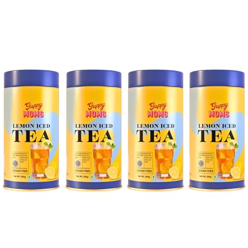Image of Guppy Moms Lemon Iced Tea - Sugar-Free, Natural Lemon Fruit Drink | Low-Calorie Energy Drink Alternative & Premium Mixer | Easy to Make | 200g x 4 Packs | Up to 80 Servings