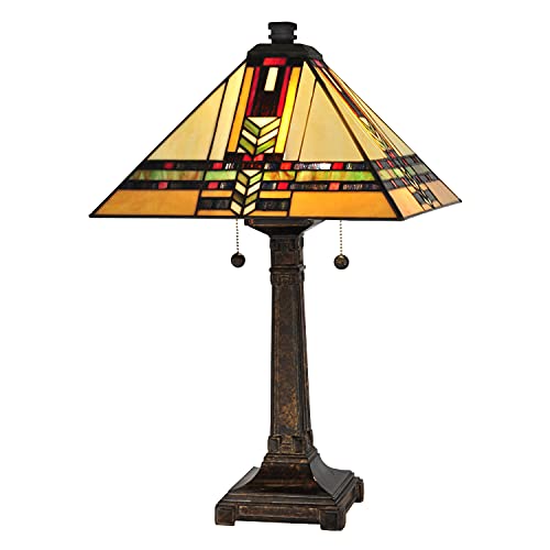 Dale Tiffany TT13061 Tiffany/Mica Two Light Table Lamp from Palo Mission Collection in Bronze/Dark Finish, 15.00 inches, Fieldstone