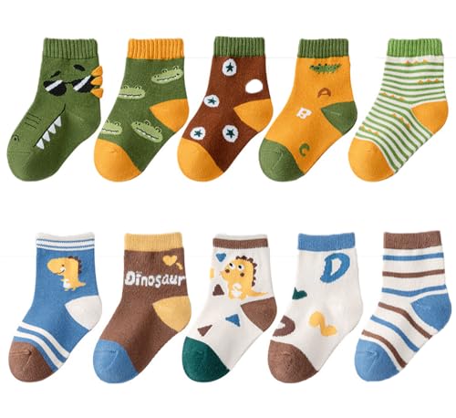 kiobrvhe Kids Cotton Animal Socks 10-Pairs Pack Cute Comfortable Cartoon Crew Socks Soft Breathable Toddler Sock (Style C,3-5T,US,Age,3 Years,5 Years)
