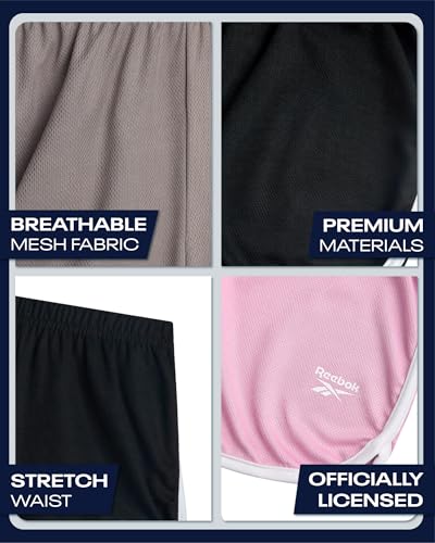 Reebok Girls Athletic Shorts - 3 Pack Active Performance Lightweight Mesh Dolphin Girls Shorts for Running Soccer Gym (7-12)3