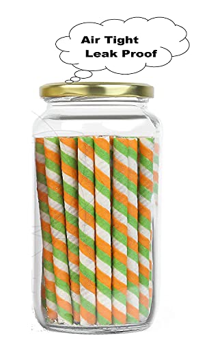 Image of PRAMUKH FASHION Square Shape Glass Jar for Kitchen Masala Storage Ml Set with Airtight Lid Containers Spices Dry Fruits and Pickle Container Pack of (6, Gold 1000Ml Round Jar)