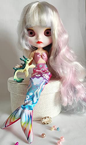 Puppe Blythe Gelenkkörper Nackt Lange Pastell Regenbogen Haare 30cm BJD Meerjungfrau Einhorn – Bild 8