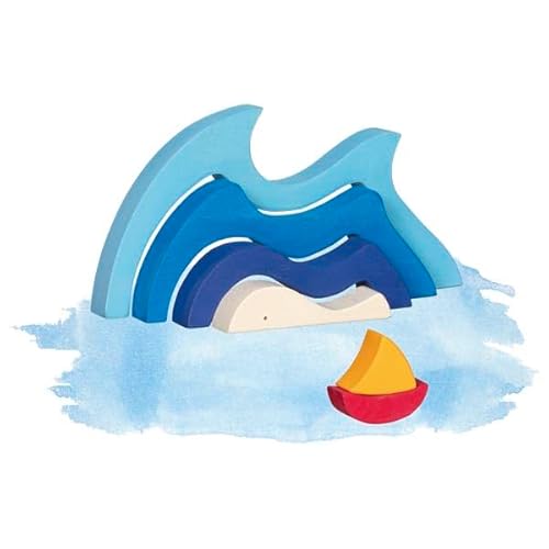 goki Evolution 58317 – Designpuzzle Wellen und Segelboot aus Holz – Stapelspiel zum kreativen Spielen – Made in Europe