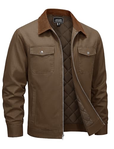 Image of Cotrasen Men's Washed Cotton Work Jacket Quilted Lined Workwear Jackets