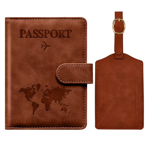 Toctax Porta Passaporto da Viaggio ed Etichette per Valigie Aereo, Custodia Passaporto Italiano, Portapassaporto da Viaggio Donna ed Uomo, Passport Holder (Marrone)