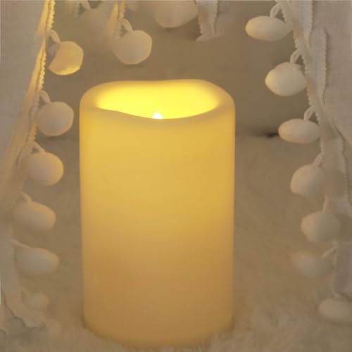 Image of CANDLE CHOICE Extra Large Waterproof Outdoor Flameless Candle D6 inchxH9 inch Big Tall Battery Operated Pillar Candle with 6-hour Auto Timer Ivory Plastic Realistic Flickering LED Light for Garden Decorations