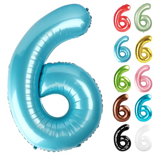 Pearl Blue Number 6 Balloon 40 Inch - 6th Balloon Number Decorations
