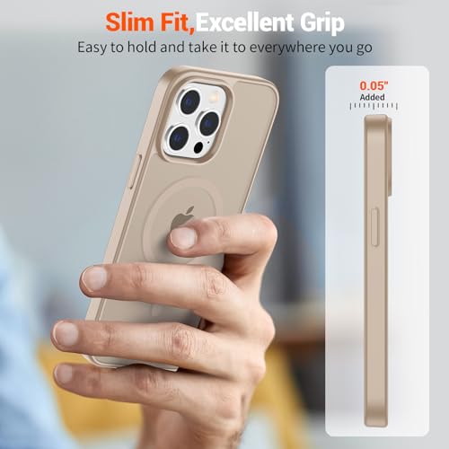 Image of SUPFINE Magnetic for iPhone 14 Pro Case(Compatible with MagSafe)(Military Grade Drop Protection) Slim Translucent Matte Shockproof with Anti-Fingerprint Phone Case,Desert Gold