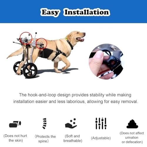 Silla de ruedas para perros para patas traseras, carrito de soporte de aluminio ligero para perros grandes con displasia de cadera o parálisis, ayuda de movilidad ajustable para rehabilitación canina