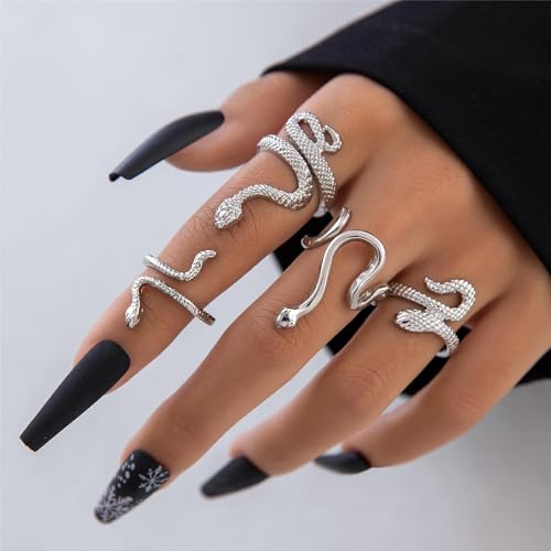 Gothic Snake Ring Set - Adjustable Gold & Silver Snake Rings for Women - Animal Serpent Punk Jewelry2